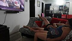 watching tv with sister-in-law, aroused, blowjob, penetration