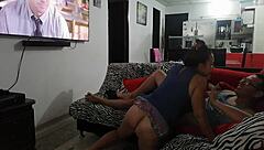 watching tv with sister-in-law, aroused, blowjob, penetration