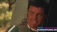 Blonde reporter Lauren gets a facial outdoors after deepthroat