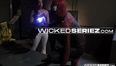 Casey Calvert's deepthroat and ass play in a Spiderman XXX parody