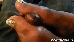 nice black babe gives footjob in high definition