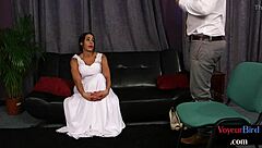 British voyeur bride encourages wanker in lingerie