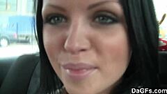 i touch my small tits in public car