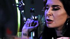 Hot fire dancer jewelz blu gets spanked and sucks huge dick in interracial blowjob cunilingus sideways at tiki bar