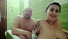big boobs pregnant girl bathes with horny husband