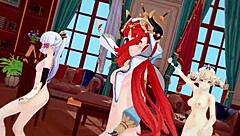 Genshin Impact MMD: Everglow Farewell with Redhead Nilou, Blonde Ayaka, and Barbara