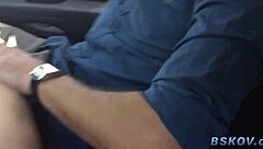 milf gives public footjob in car with stockings