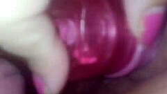 Chubby woman uses dildo on wet fat ass