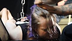 Goth submissive restrained and disciplined with spanking
