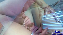 cute ts newbie strokes her hard cock intensely