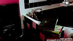 A slender European teen with small breasts engages in sexual activity in a homemade video