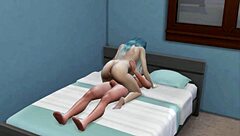 blue-haired girl watches movie with stepdad