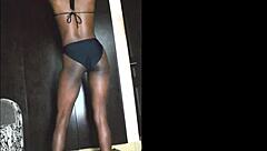 African beauty dances and shakes her booty in lingerie