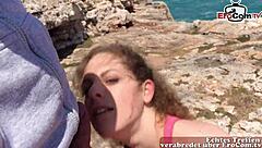 Young European girl explores outdoor pleasure with amateur boyfriend