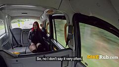 Curvy redhead amateur trades tits for cash in public taxi