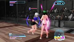 Teen fights in gamble game, revealing big tits and ass