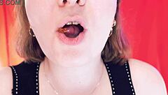 Amateur girl Arya Grander's braces playtime with jelly bears