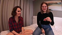 Group threesome with clothes ripped off during a wild striptease game