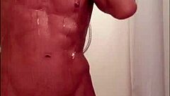Gay solo self-pleasure with a dildo in the shower