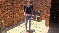 Piss Desperation: Wetting Mom Jeans Outdoors While Smoking?