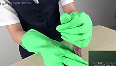 Intense handjob with latex gloves by japanese asian fetish performer