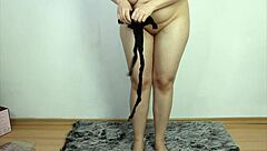 Intensely Try On See-Through Bodystocking, Showing Off Big Tits And Chubby Body