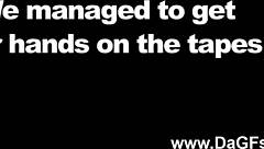 Homemade sun lotion applied to her big tits outdoors