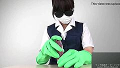 Intense handjob with latex gloves by japanese asian fetish performer