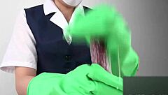 Intense handjob with latex gloves by japanese asian fetish performer