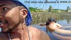 First-time encounter of a white teen girl and dark brunette at a nudist beach with Joao
