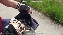 girl sucks biker cock on bike path