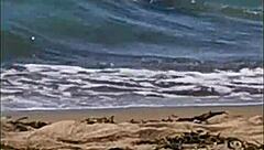 Watch this wife give blowjobs and handjobs on the beach? Her big ass and pussy are on display!