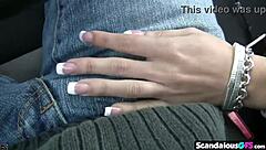 Hot couple flashes tits and cock in car scandal