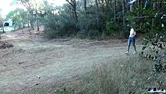 Latina Lina Jones gives outdoor blowjob and gets cumshot in public POV.