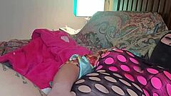 Sexy girl in lingerie uses dildo to squirt wetly on the water pole