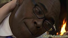 Amateur girl sucks black rod hard and gets fingered to cumshot!