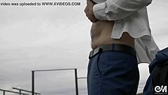 suited gay men strip and box naked outdoors with neighbors watching