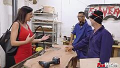 Eu Brunette Slag Takes Two Dicks