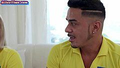 Babe fucks bisexual colleagues in interracial threesome with blowjob and doggystyle