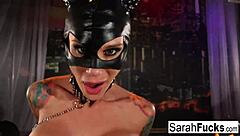 Sarah Jessie, the blonde pornstar, fucks in Halloween with cumshot