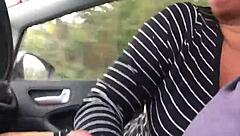 My ex-girlfriend flashes her breasts and receives a facial in the automobile
