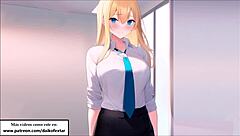 Spanish femdom mistress dominates officemate to climax