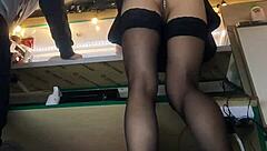 Wow! Sexy chick caught upskirted at work again in tight skirt!