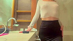 Sexy teen girl masturbating in your bathroom with natural tits and feet 😍