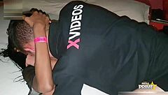 brunette in her first video with friend in interracial scene.