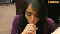 busty brunette with piercings gives blowjob to pawn dude on hidden cam