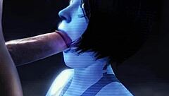 Cartoon Cortana gives a sensual blowjob