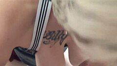 Sexy blonde gives a blowjob and licks an ass while getting fucked by a big cock