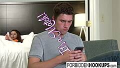 sexy brunette picks up and bangs her step-brother hard