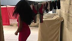 Ebony Teens Explore Amateur Fun in Laundry Room Daylight.